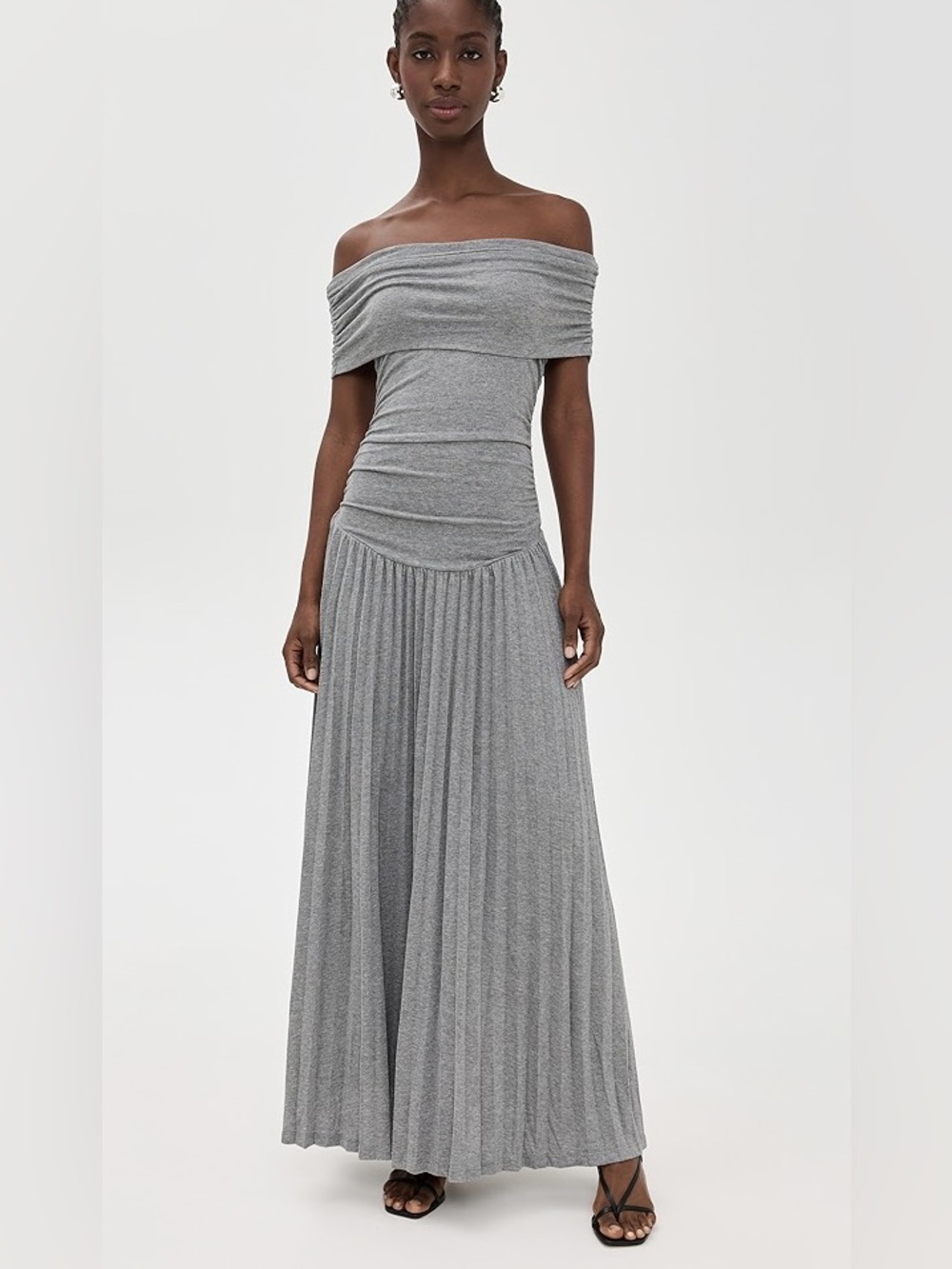 Lioness Field of Dreams Off-Shoulder Maxi Dress in Grey